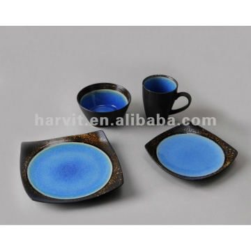 Pottery Square 16pcs Azul Reactive Glaze Dinner Set